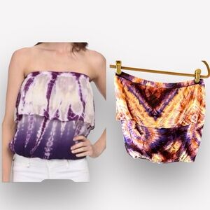 🥑Young Fabulous & Broke bubble hem strapless tube top tie dye XS RAYON tiered
